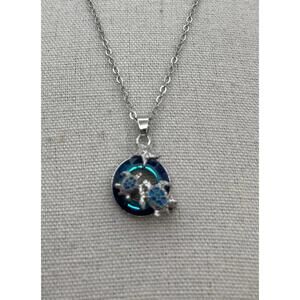 Blue Glass Turtle Pendant Necklace Pair of Turtles